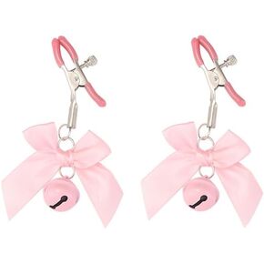 Nipple Clamps Adjustable Bow Knot Clips Body Chains Necklace Non Piercing Body Jewelry for Women Men Stainless Steel Nipple Clips Faux Body Piercing Jewelry (Pink)