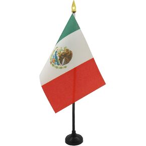 Mexico Table Flag 4'' x 6'' - Mexican Desk Flag 15 x 10 cm - golden spear top - AZ FLAG
