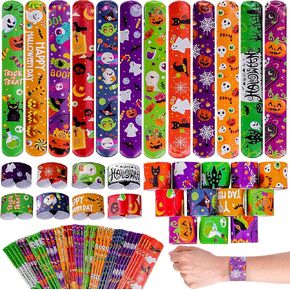 48PCS Halloween Slap Bracelets Halloween Party Toys for Kids Party Favors Toys Prizes Pinata Goodie Bag Fillers