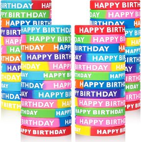 LovesTown 48PCS Birthday Rubber Bracelets, Silicone Stretch Wristbands Dual-color Happy Birthday Bracelets for Kids Adults Birthday Party Favors