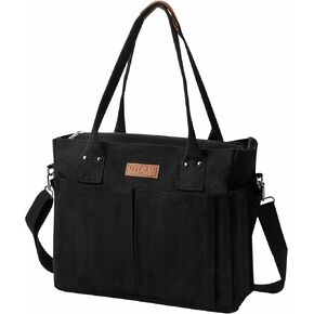 Large Canvas Tote Bag with Zipper and Laptop Compartment, Crossbody Utility Bag for Women, Multi-Pocket Shoulder Bag for College, Work, and Travel, Spacious Everyday Carryall for Laptop and Essentials