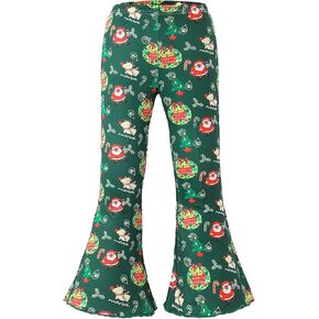 Girl's Floral Print Cotton Elastic Waist Flare Bottom Pants Legging Pants