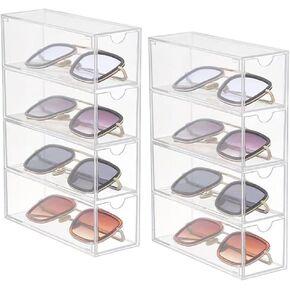 Vowcarol 2 Pack Sunglass Storage Box 4 Layers, Acrylic Eyeglass Organizer, Art Craft and Make-up Storage Drawer