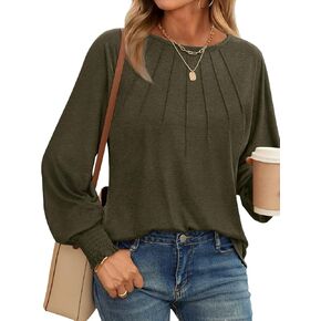AUTOMET Womens Fall Fashion Long Sleeve Shirts Fall Tops Pleated Shirts Casual Loose Dressy Basic Trendy Clothes 2024