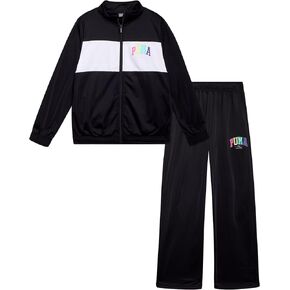 PUMA Girls' Jogger Set - 2 Piece Athletic Tricot Flare Pants and Zip Up Jacket for Girls (4-14)