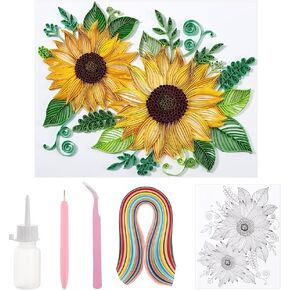 PH PandaHall Paper Quilling Kit 360pcs Paper Quilling Strips Sunflower Quilling Pattern Template Board Quilling Patterns DIY Crafts Set for Beginner Adults 9.6x8.2in