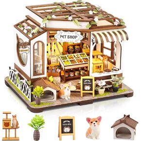 DIY Miniature House Kit,Tiny House Pet Shop with Furniture & LED,DIY Dollhouse Miniature Kit for Adults Teen,Mini House Building kit,3D Wooden Craft Mini Model Kit,Birthday Gifts Home Decor