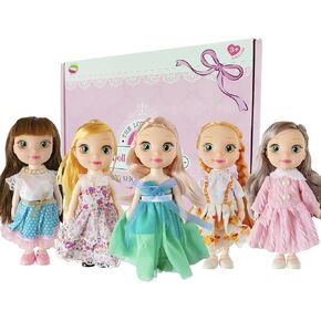 5 Sets Doll Clothes for 6 inch Doll ，Include 5 Pieces Girl Small Dolls, 5 Sets Handmade Doll Clothes and 5 Pairs of Doll Shoes