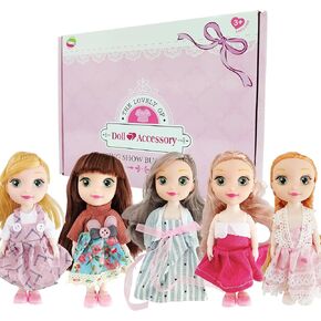 5 Sets Doll Clothes for 6 inch Doll ，Include 5 Pieces Girl Mini Dolls, 5 Sets Handmade Doll Clothes and 5 Pairs of Doll Shoes