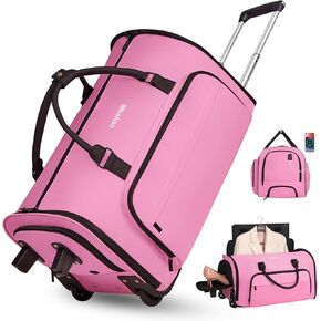 Rolling Garment Bags for Travel, 59L Rolling Duffle Bag with Wheels and Shoe Compartment for Men and Women, 3 in 1 Carry on Convertible Travel Garment Bag with Wheels, Black