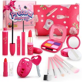 Toddler Girl Toys, Basic Pretend Makeup Kit for Girls, Kids Play Makeup Set for Kids 3-5 4-6, Toddler Makeup Kit with Fake Makeup Set, Car Key & Make up Toy for Age 3 4 5 Year Old Girl Gifts