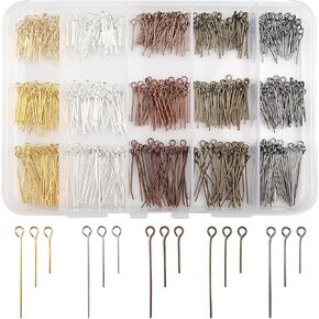 TOAOB 650pcs Eye Pins for Jewelry Making 16mm 20mm 30mm Jewelry Making Pins 5 Colors Metal Head Pins Findings for DIY Crafts Necklaces Bracelets Earrings