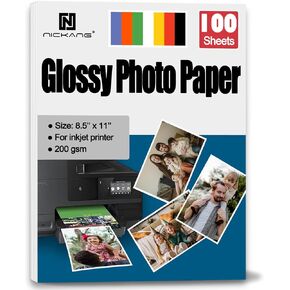 Photo Paper, Glossy Photo Paper 8.5x11, Photo Printer Paper, Picture Paper for Printer, for Inkjet Printer, Letter Size, 100 Sheets Bulk, 200 GSM