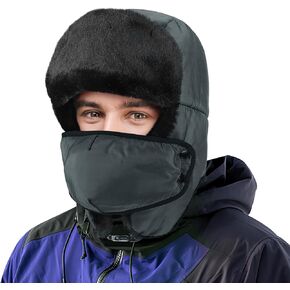 Winter Trapper Hat for Men - 3-in-1 Warm Windproof Hat with Ear Flaps & Removable Mask, Cold Weather Russian Hat Ushanka Hat