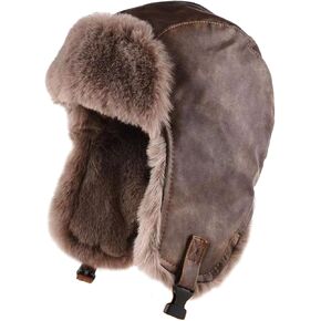 Leather Trapper Hat for Winter Fur Hat with Ear Flaps for Men Women Warm Russian Hat Waterproof Trooper Cap