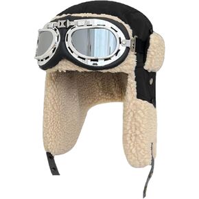Aviator Hat with Detachable Goggles Vintage Pilot Hat Costume Accessory for Adult Winter Trapper Hat Fur Ear Flaps