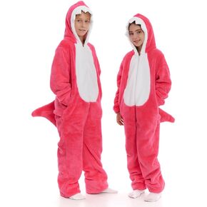 HSCTEK Child Luxury Double-sided Flannel Shark Onesies with Hoodie(One set for single one)