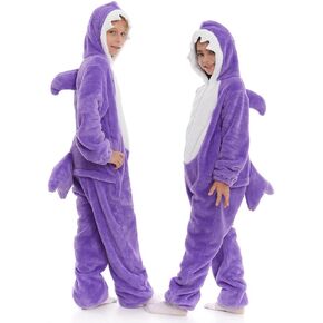 HSCTEK Child Luxury Double-sided Flannel Shark Onesies with Hoodie(One set for single one)