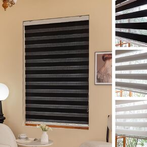 Horizontal Zebra Blinds for Windows, 72" Hx 24"W Roller Windows Shades, White, Dual Layer Fabric Manual Pull Cord Window Curtains, Light Filtering Control Semi Sheer Shades for Home, Bedroom