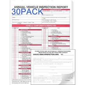 Annual Vehicle Inspection Report Form 30-pk 3-Ply Carbonless,Adhesive Vinyl Label 2-Ply