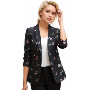 Women's Office Business Casual Lapel Collar, Buttons, Long Sleeved Suit Jacket Pockets Printing Blazer
