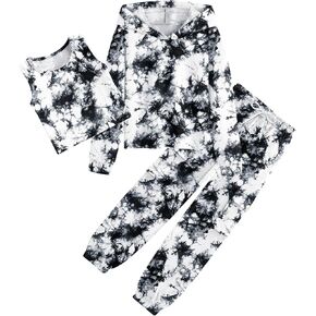 Vieille Girls Clothes 3 Piece Outfits Set Tie Dye Hoodie Crop Top Pants Sweatsuit Size 7-14 Years
