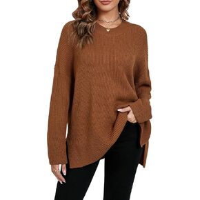Women's Oversized Sweaters Batwing Sleeve Loose Fall Knitted Side Slit High Low Tunic Sweater Tops