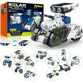 12 in 1 Solar Robot Kit, Education Science Experiment Kits for Kids Ages 8-12, DIY Solar Power Building Kit with Solar Panel and Battery Power Christmas Birthday Idea Gifts Toy for Tennagers-Green