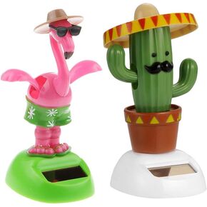 2pcs Solar Powered Car Toy Animal Solar Powered Dancing Dolls Dancing Cactus Crane Home Car Ornament Kids Toys Gifts