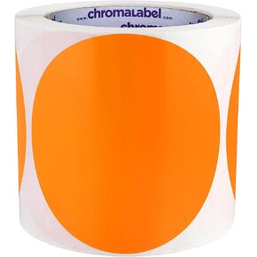 ChromaLabel 4-Inch Round Sticky Dots, High Visibility Colored Dot Stickers, Circle Labels, Easy to Write on Dot Stickers for Toddlers - Pack of 250 Labels, Matte Finish Fluorescent Green