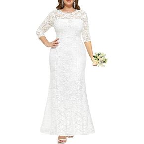 Plus Size Wedding Dress for Bride - Formal Evening Gown Party Lace Mermaid Dresses