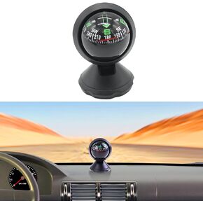 Car Compass Ball, Round Car Compass with Bottom Stick, Dash Mount Adjustable Compass Ball, Navigation Hiking Direction Pointing Guide Ball Universal Car Accessories for Car Boat Truck (1 PACK)