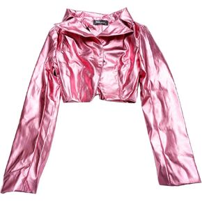 Allegra K Holographic Jackets for Women's Halloween Long Sleeve Lapel Crop Shiny Party Metallic Jacket