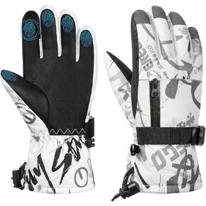 MoKo Kids Winter Ski Gloves, Waterproof Snow Gloves with Adjustable Cuffs & Zipper Pocket, Thermal Windproof Kids Snow Gloves for Children Aged 6-11, Snowboarding, Sledding, Cycling, Skiing