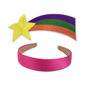 2Pcs Women Costume Accessories with Stain Hot Pink Headband and Large Rainbow Star Patch for Girls Halloween Cosplay