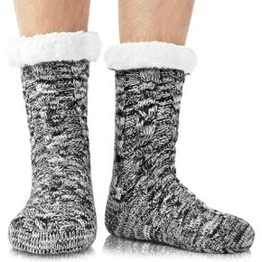 Junely Slipper Socks for Men with Grippers Fuzzy Cozy Fluffy Non Slip Warm Winter Thick Comfy Soft Fleece Cabin Socks Gifts