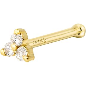 Jewelry Avalanche 22G Solid 14K Gold 0.015ctw 3-Stone Diamond Nose Stud - Nose Bone/L-Shape/Nose Screw Stud Nose Ring - April Birthstone Nose Stud
