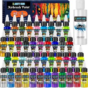 Airbrush Paint - 42 Colors with 4.05 Fl Oz Thinner, Iridescent, Neon and Metallic Air Brush Paints Acrylic Ready to Spray, Water-Based Painting Set for Artists Beginners