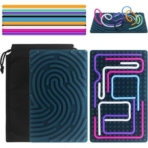 Sensory Activity Board, Double Sided Silicone Fidget Toy for Kids 3+ & Adults, Autism Sensory Calming Toys for Stress, Anxiety, ADHD, Silent Busy Board with Portable Travel Bag & 21 Strings-Dark Green