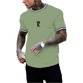 SOLY HUX Men's Crown Letter Print Striped Trim Tee Tops Short Sleeve Crew Neck Summer T Shirt