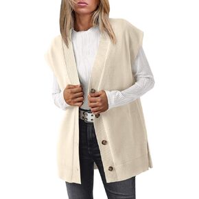 LILLUSORY Women V Neck Sweater Vest Oversized Long Cardigan Casual Vest Tops 2024 Trendy
