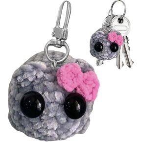 Cute Sad Hamster Keyring, Kawaii Sad Hamster Meme Plush Toy, Handmade Sad Hamster Crochet Doll Keychains with Bow