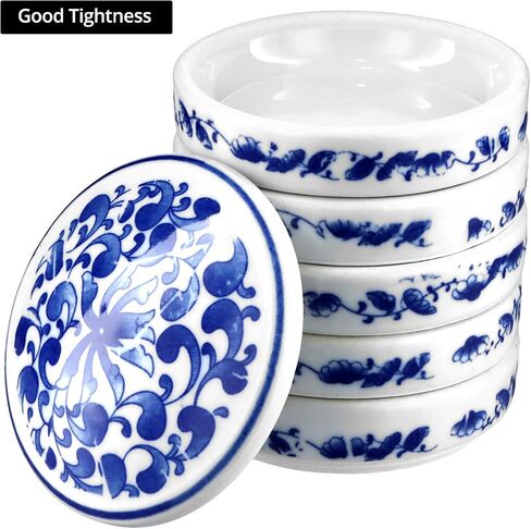 QWORK 5-Layer Ceramic Mixing Trays Set, Round Porcelain Watercolor Palettes and Sauce Dishes with Blue Patterns, Ideal for Art Lovers and Jewelry Storage in Saudi Arabia