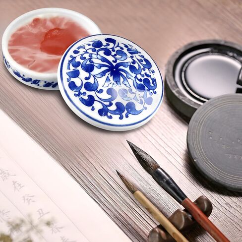QWORK 5-Layer Ceramic Mixing Trays Set, Round Porcelain Watercolor Palettes and Sauce Dishes with Blue Patterns, Ideal for Art Lovers and Jewelry Storage in Saudi Arabia
