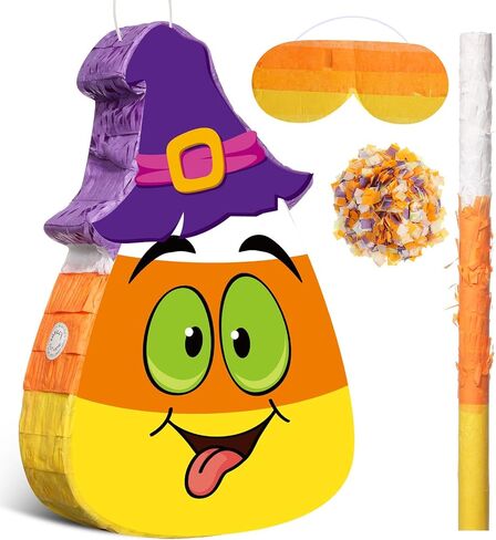 Aoriher Halloween Piñata Candy Corn Piñata مع عصا وقصاصات معصوب العينين مجموعة خدعة أو علاج الهالوين تحت عنوان الحلوى المملوءة Piñata المكسيكي Piñata لحفلات الهالوين لوازم الديكور in Saudi Arabia