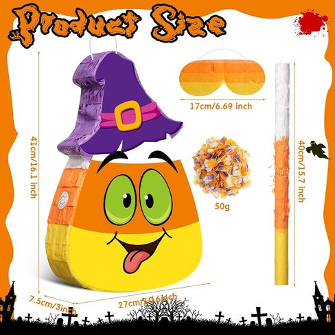 Aoriher Halloween Piñata Candy Corn Piñata مع عصا وقصاصات معصوب العينين مجموعة خدعة أو علاج الهالوين تحت عنوان الحلوى المملوءة Piñata المكسيكي Piñata لحفلات الهالوين لوازم الديكور in Saudi Arabia