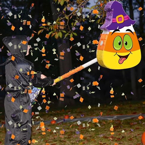 Aoriher Halloween Piñata Candy Corn Piñata مع عصا وقصاصات معصوب العينين مجموعة خدعة أو علاج الهالوين تحت عنوان الحلوى المملوءة Piñata المكسيكي Piñata لحفلات الهالوين لوازم الديكور in Saudi Arabia