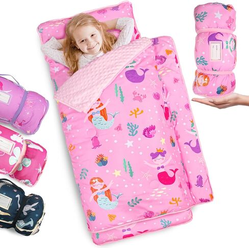 Nap Mat: Soft Portable Sleeping Bag Detachable Pillow Mat Blanket 2" Thickened Extra Large Kids Toddler Mats for Preschool and Daycare in Kuwait