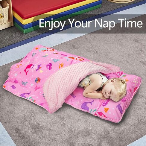 Nap Mat: Soft Portable Sleeping Bag Detachable Pillow Mat Blanket 2" Thickened Extra Large Kids Toddler Mats for Preschool and Daycare in Kuwait