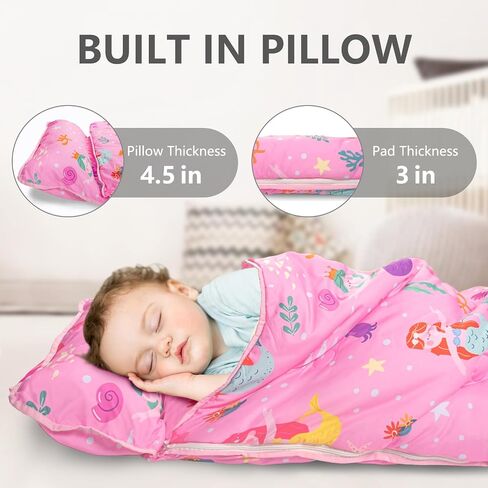 Nap Mat: Soft Portable Sleeping Bag Detachable Pillow Mat Blanket 2" Thickened Extra Large Kids Toddler Mats for Preschool and Daycare in Kuwait